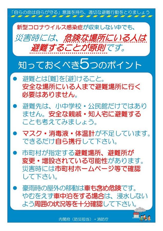 災害避難時に知っておくべき5つのポイントのチラシ